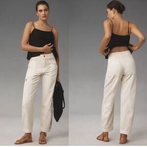 Anthropologie The Carson Utility Barrel Pants Size 14 Cream
